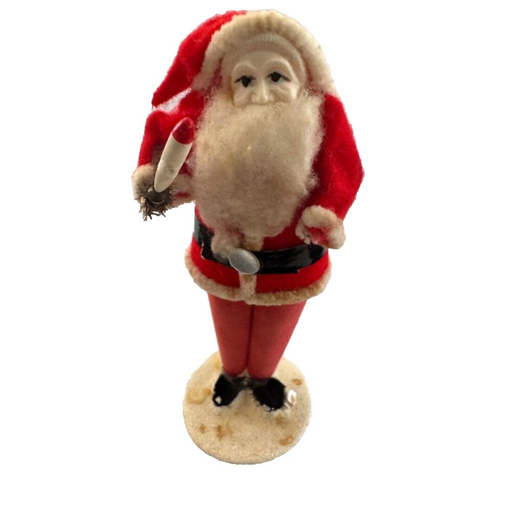 Vintage Red Chenille Spun Cotton Santa Figurine 5.5" With Candle Decoration Japa
